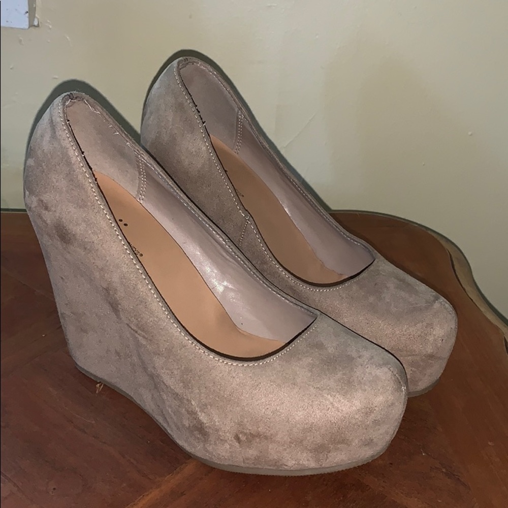 lightly worn beige wedges